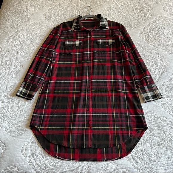 Alice + Olivia - Hallie Plaid High-low Shirtdress In Red - Picture 4 of 12